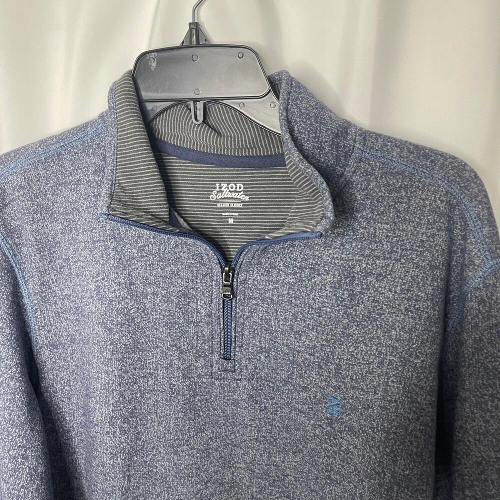 Izod Saltwater quarter zip half zip pullover knit sweater men's Medium blue gray - Picture 3 of 16